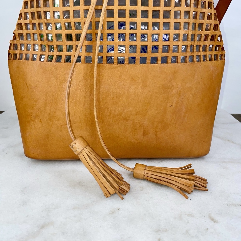 Loeffler Randall Camel Brown Leather Perforated Tassel Backpack - Picture 3 of 15